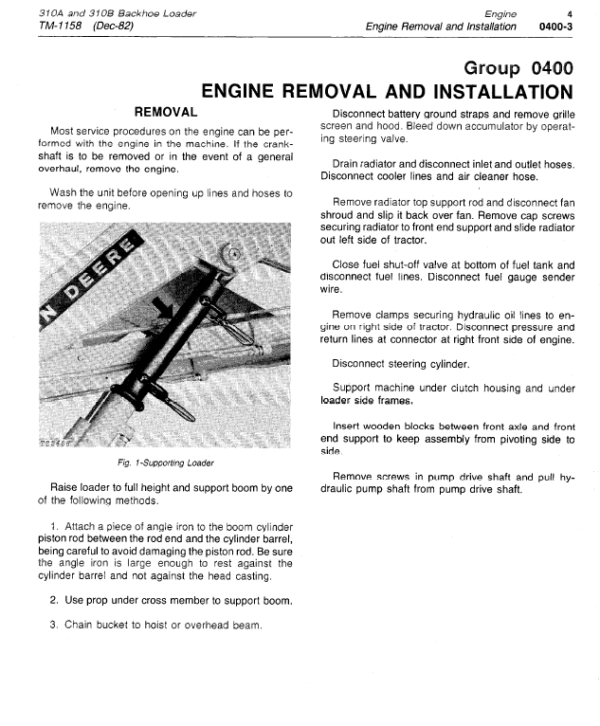 John Deere 310A, 310B Backhoe Loaders Service Manual TM-1158