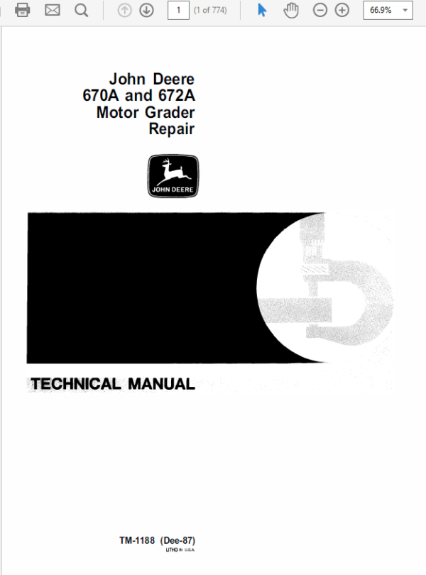 John Deere 670A, 672A Motor Grader Service Manual TM-1188