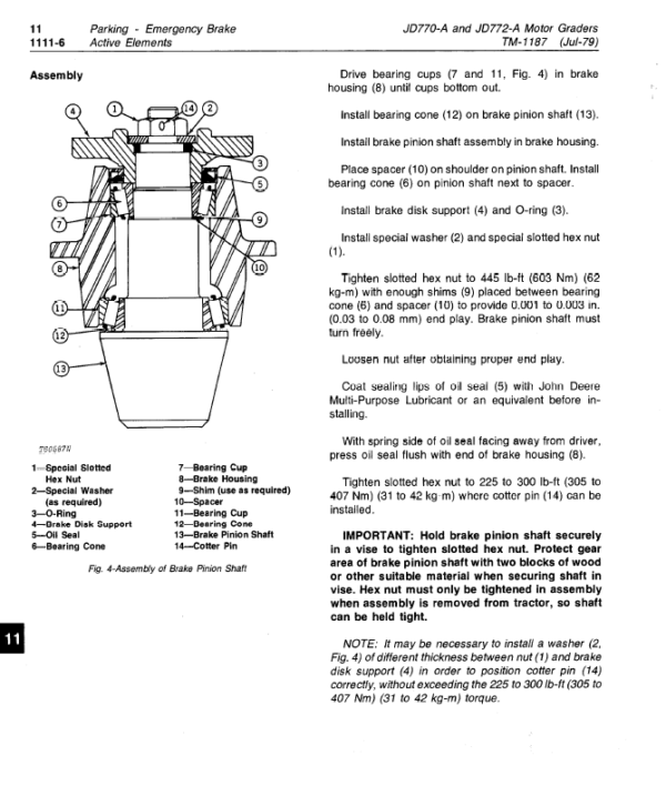 John Deere 770A, 700AH, 772A, 772AH  Motor Grader Service Manual TM-1361