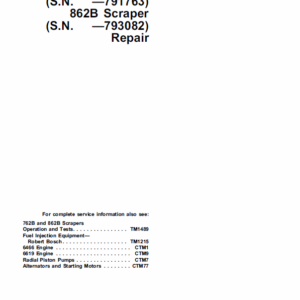 John Deere 762B, 862B Scraper Service Manual TM-1489 & TM-1490