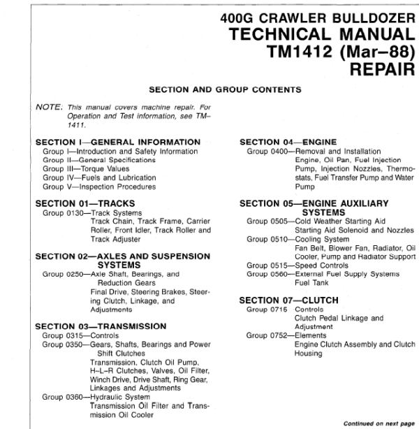 John Deere 400G Crawler Bulldozer Service Manual TM-1411