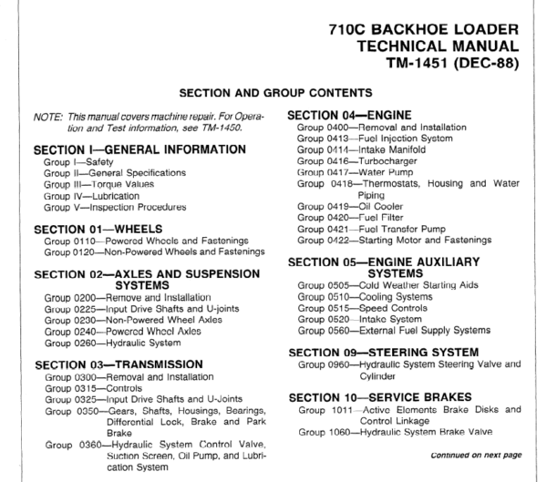 John Deere 710C Backhoe Loader Manual TM-1450 & TM-1451