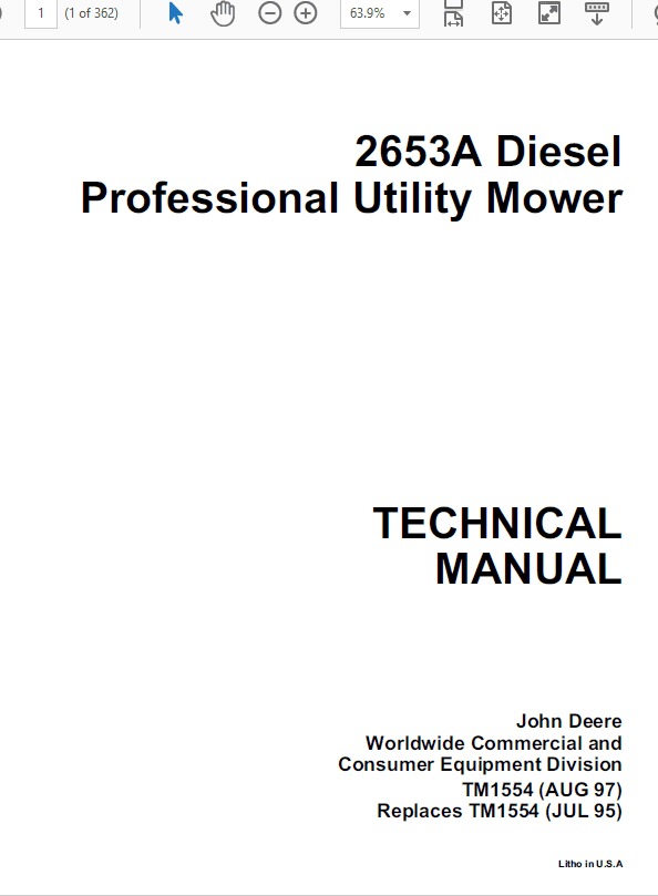 John Deere 2653, 2653A Utility Mower Service Manual