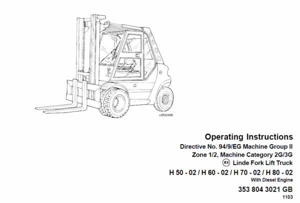 Linde Type 353 Forklift Truck: H50, H60, H70, H80 Repair Service Training Manual