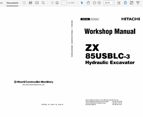 Hitachi ZX85USBLC-3 Excavator Service Manual