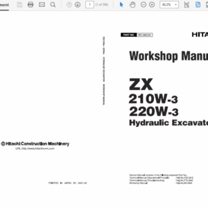 Hitachi ZAXIS ZX210W-3 and ZX220W-3 Excavator Service Manual