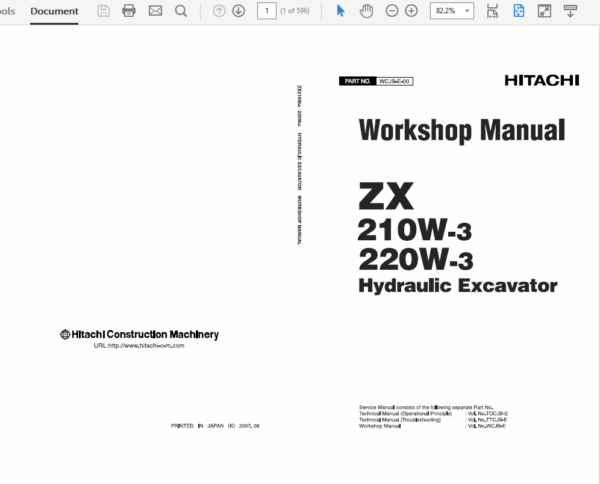 Hitachi ZAXIS ZX210W-3 and ZX220W-3 Excavator Service Manual