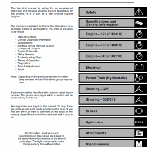 John Deere 325, 335 and 345 Lawn and Garden Tractors Service Manual TM-1760