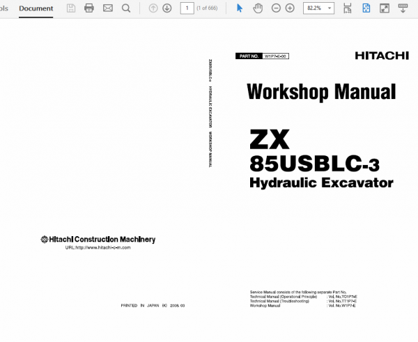 Hitachi Zx85usblc-3 Excavator Service Manual