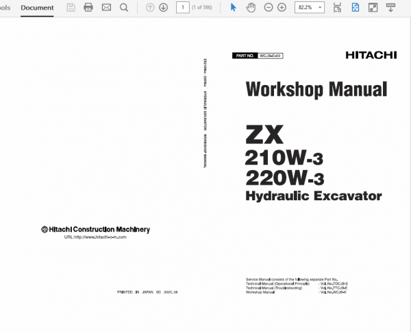 Hitachi Zaxis Zx210w-3 And Zx220w-3 Excavator Service Manual