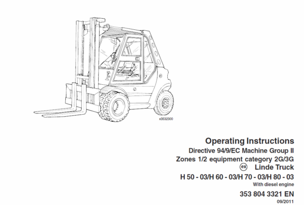 Linde Type 353 Forklift Truck: H50, H60, H70, H80 Repair Service Training Manual