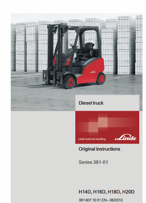 Linde 391 Forklift Truck : H14T, H16T, H18T, H20T Service Training Manual