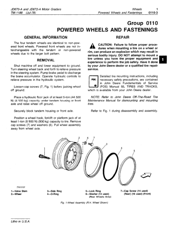 John Deere 670A, 672A Motor Grader Service Manual TM-1188