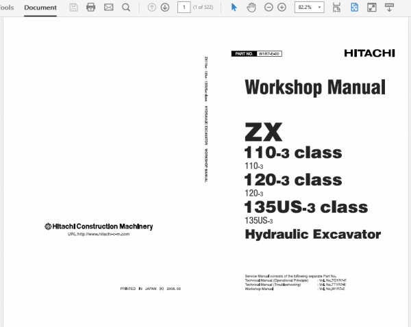 Hitachi Zx110-3, Zx120-3, Zx135us-3 Excavator Service Manual