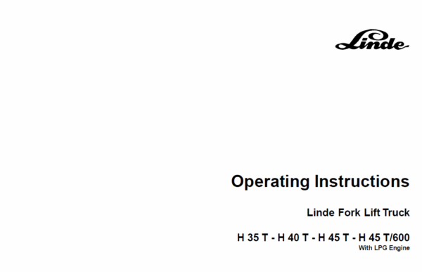 Linde Forklift Truck 352 Series H35, H40, H45 Repair Service Training Manual