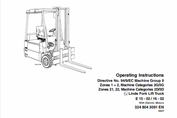 Linde Type 322, 323, 324 Forklift Model: E10, E12, E14, E15, E16, E20, E25, E30 Workshop Service Manual