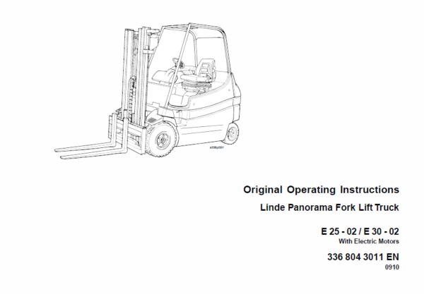 Linde Series 336 Electric Forklift Truck: E20, E25, E30 Workshop Service Manual