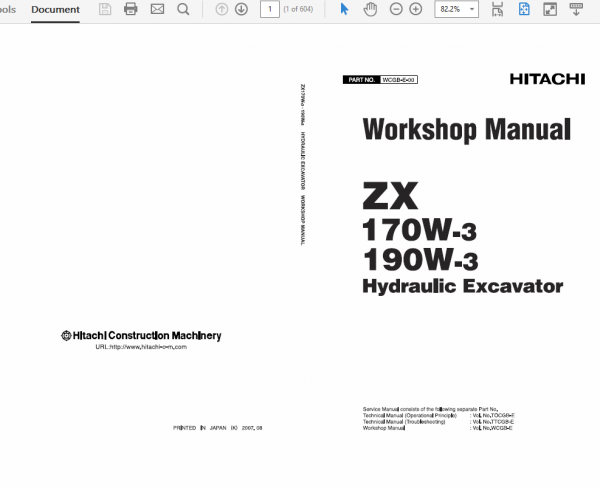 Hitachi Zx170w-3 And Zx190w-3 Excavator Service Manual