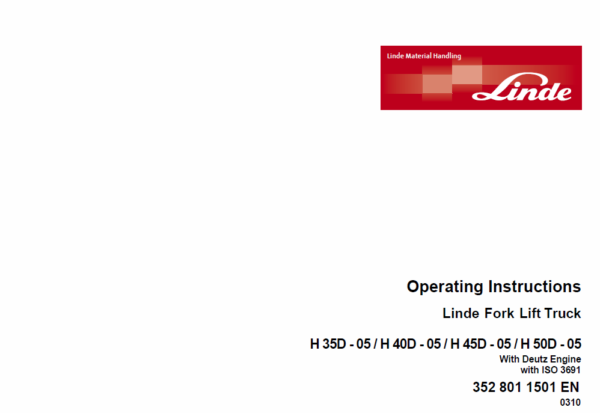 Linde Forklift Truck 352 Series H35, H40, H45 Repair Service Training Manual