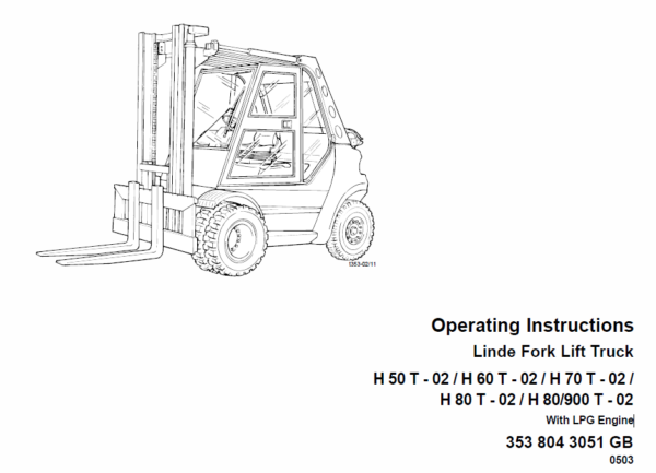 Linde Type 353 Forklift Truck: H50, H60, H70, H80 Repair Service Training Manual