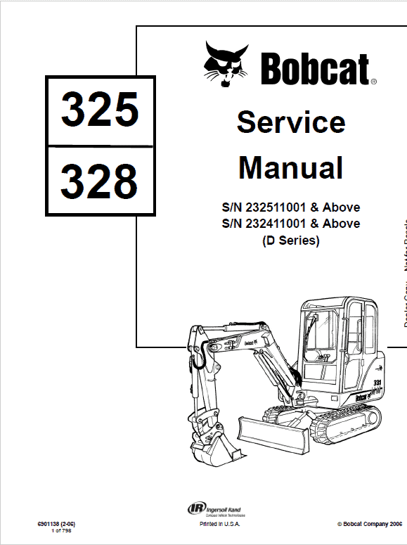 Bobcat 325 and 328 Compact Excavator Service Manual