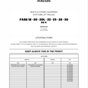 OM Pimespo Fase 18-20-20L-22-25-28-30 80v Forklift Workshop Repair Manual