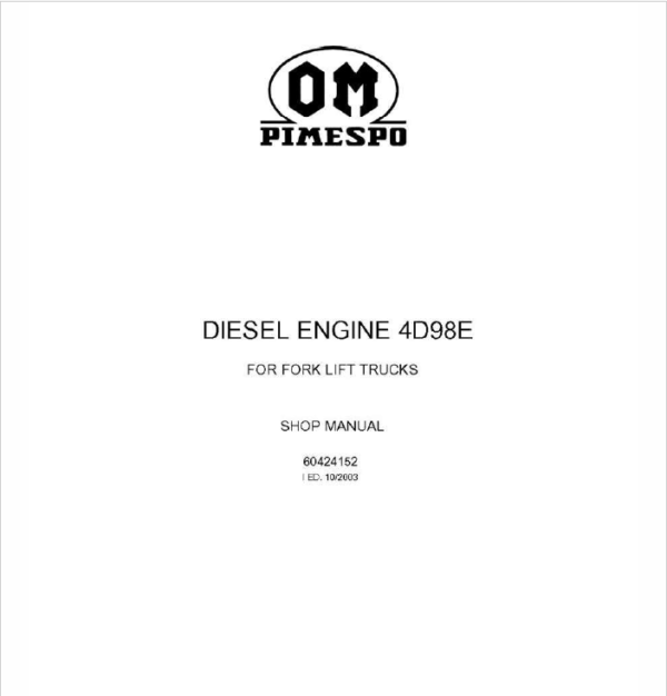 OM Pimespo 4D98E Diesel Engine For Forklift Trucks Shop Manual