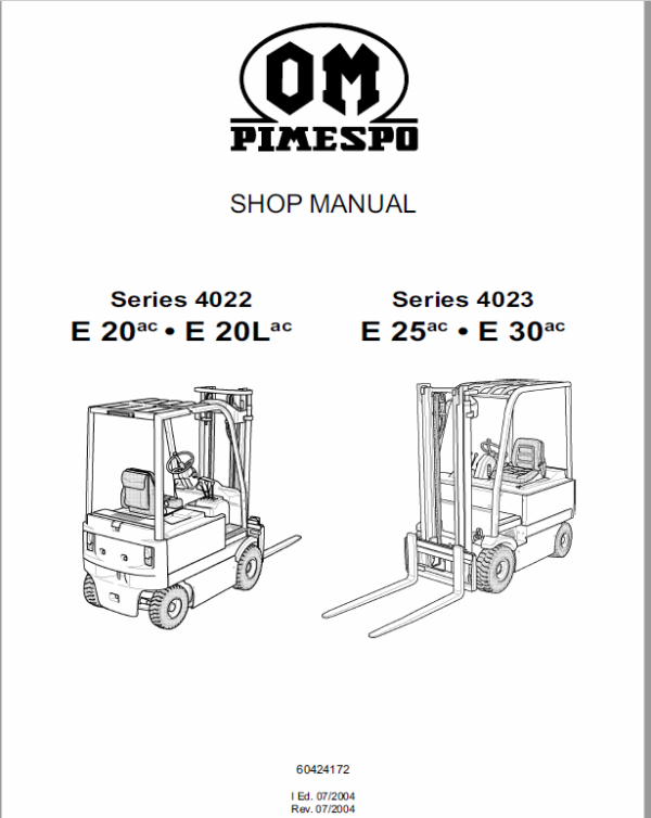 OM Pimespo E20ac, E20Lac, E25ac, E30ac Series 4022 and 4023 Workshop Manual