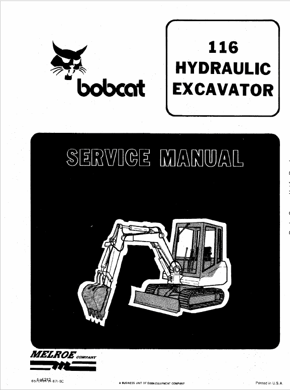 Bobcat 116 Excavator Service Manual