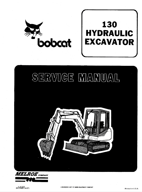 Bobcat 130 Hydraulic Excavator Service Manual