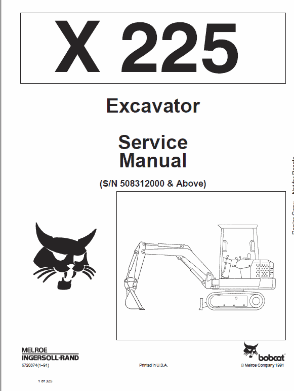 Bobcat X225 Excavator Service Manual