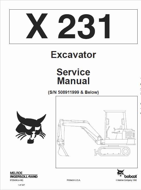 Bobcat X231 Excavator Service Manual