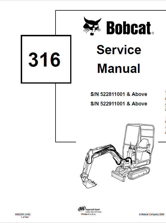 Bobcat 316 Excavator Service Manual