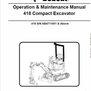 Bobcat 418 Compact Excavator Service Manual