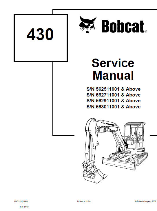 Bobcat 430 Compact Excavator Service Manual