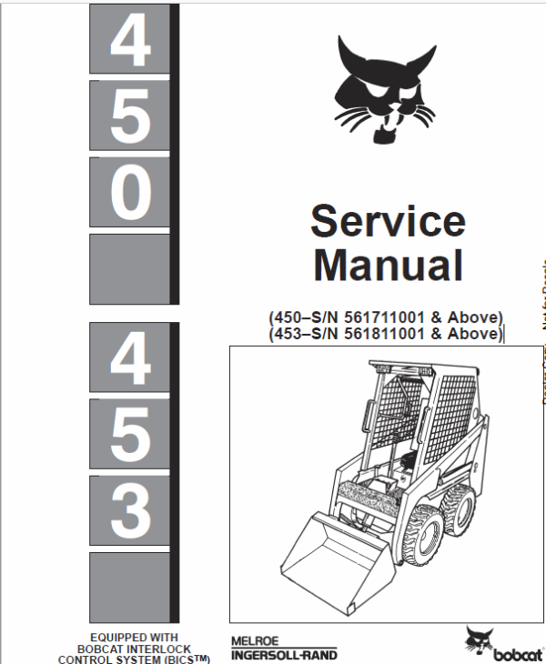 Bobcat 450 and 453 Skid-Steer Loader Service Manual