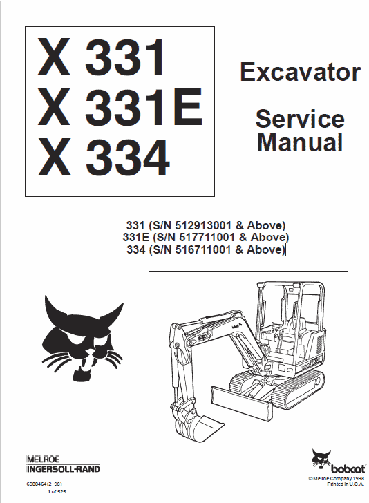 Bobcat X331, X331E and X334 Excavator Service Manual