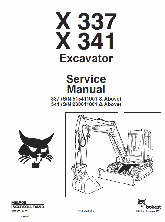 Bobcat X337 and X341 Excavator Service Manual