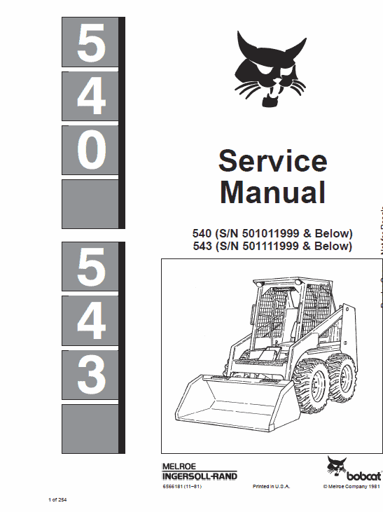 Bobcat 540, 543 and 543B Skid-Steer Loader Service Manual