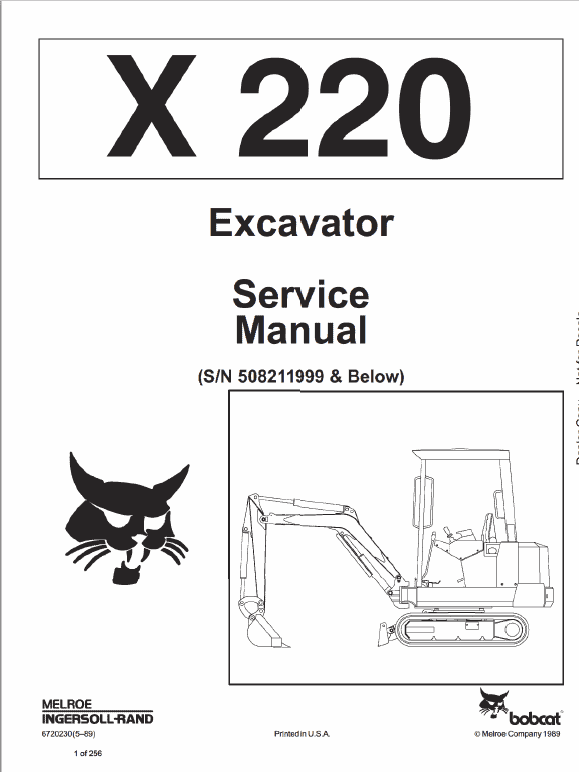 Bobcat X220 Excavator Service Manual