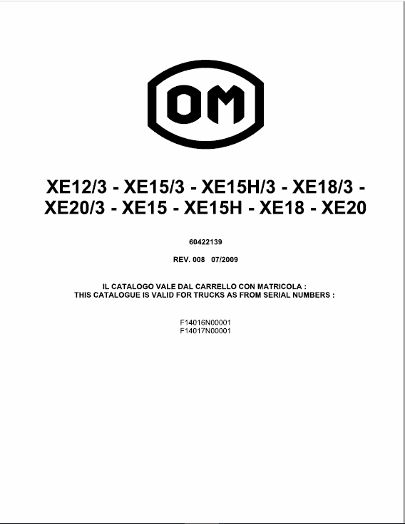 OM Pimespo XE12, XE15 and XE18 Series 4016 , 4017 Forklift Workshop Repair Manual