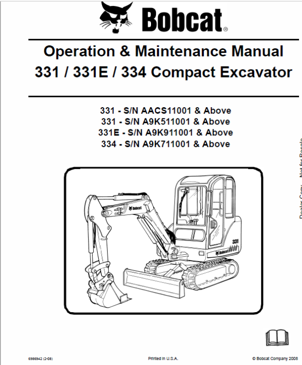 Bobcat 331, 331E and 334 Excavator Service Manual