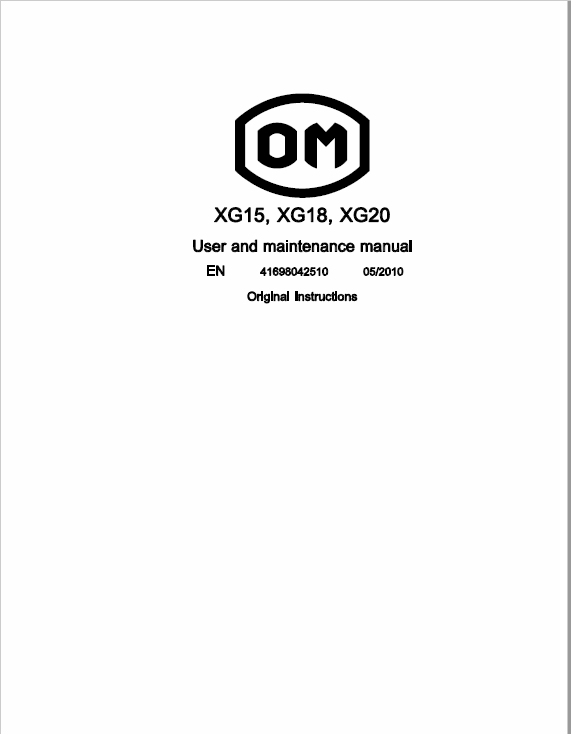 OM Pimespo XG15, XG18 and XG20 Forklift Repair Workshop Manual