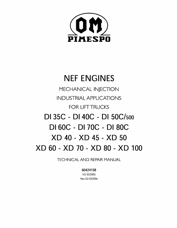 OM Pimespo XD40, XD45 and XD50 Forklift Workshop Manual