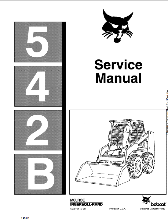 Bobcat 542B Skid-Steer Loader Service Manual