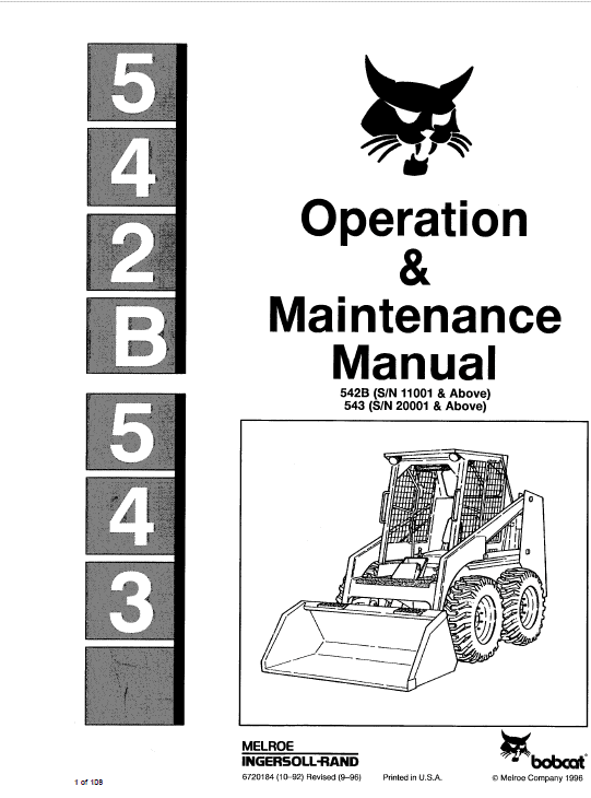 Bobcat 542B Skid-Steer Loader Service Manual