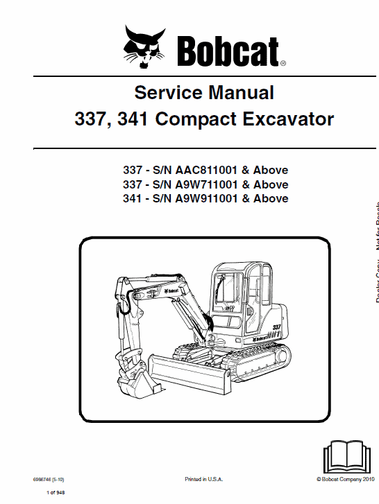 Bobcat 337 and 341 Excavator Service Manual