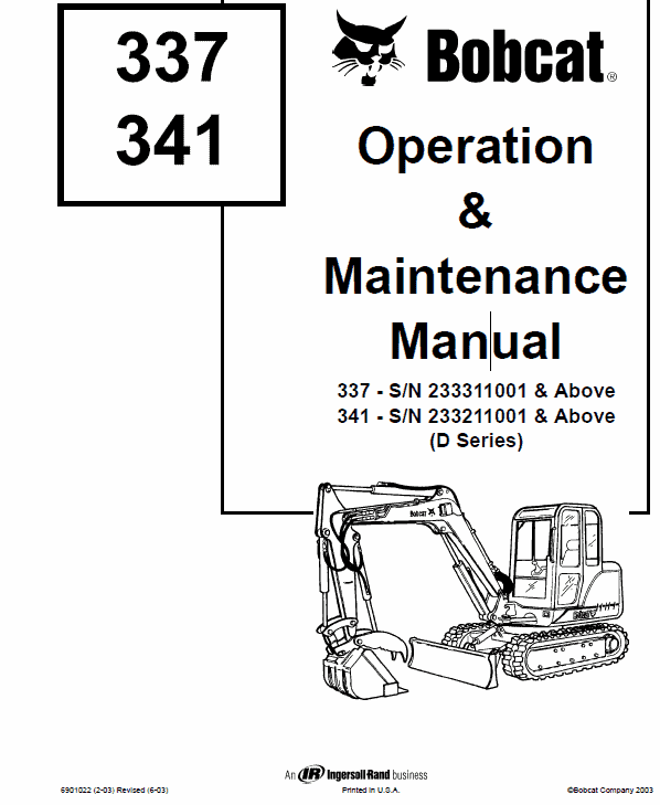 Bobcat 337 and 341 Excavator Service Manual