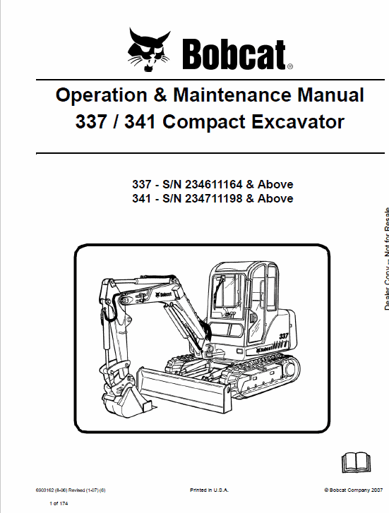 Bobcat 337 and 341 Excavator Service Manual