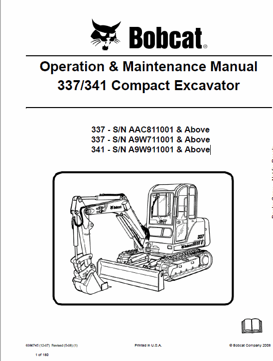 Bobcat 337 and 341 Excavator Service Manual